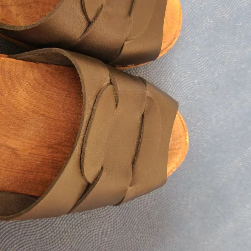 Lotta from Stockholm Peep Toe Clogs Black on Brown Base US 9.5 Eur 41 - Picture 6 of 7